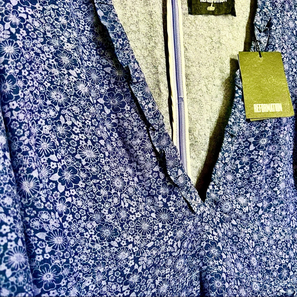 NWT Reformation Suri Violet Floral ¾ Sleeve A-Line Midi Length Dress MSPR $248 - Picture 5 of 14